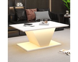 Lemonbest Salontafel - 100x50x46 cm - bijzondere vorm - led verlichting - hoogglans woonkamertafel - banktafel - bijzettafel - geschikt voor kleine ruimtes - wit - V-vorm