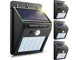 Lemonbest Solar Bewegingssensor Wandlamp Buiten - 30LED IP65 Waterdicht - 4 Stuks Solar Veiligheidslamp Voor Tuin Balkon Patio -Zwart