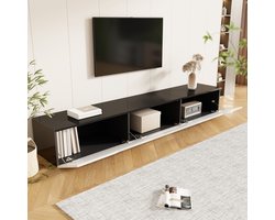 Lemonbest Zwart-wit tv-meubel - 180x35x30 cm - Hoogglanzend oppervlak - Met 16-kleurige ledverlichting - Wandmontage - Moderne stijl