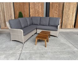 Lena lounge corner | wicker lichtgrijs | 2 teak look koffie tafels