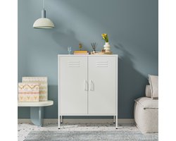 Lendo Online Dressoir - Lockerkast - Opbergkast - Kast industrieel - Industriële kast met verstelbare planken - Archiefkast - Metalen Kast - Kantoorkast - 80x40x100 cm (LxBxH) - Gepoedercoat staal - Metaal - Wit