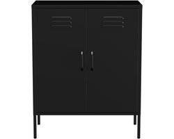 Lendo Online Dressoir - Lockerkast - Opbergkast - Kast industrieel - Industriële kast met verstelbare planken - Archiefkast - Metalen Kast - Kantoorkast - 80x40x100 cm (LxBxH) - Gepoedercoat staal - Metaal - Zwart