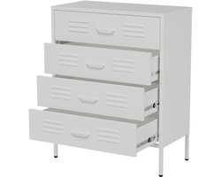 Lendo Online Ladekast - Lockerkast - Kledingkast - Commode - Opbergkast - Kast industrieel - Industriële kast met lades - Metalen Kast voor Slaapkamer - 80x40x100 cm (LxBxH) - Gepoedercoat staal - Metaal - Wit