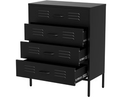Lendo Online Ladekast - Lockerkast - Kledingkast - Commode - Opbergkast - Kast industrieel - Industriële kast met lades - Metalen Kast voor Slaapkamer - 80x40x100 cm (LxBxH) - Gepoedercoat staal - Metaal - Zwart