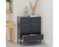 Lendo Online Ladekast - Lockerkast - Kledingkast - Commode - Opbergkast - Kast industrieel - Industriële kast met lades - Metalen Kast voor Slaapkamer - 80x40x100 cm (LxBxH) - Gepoedercoat staal - Metaal - Antraciet