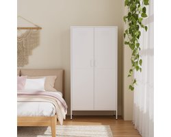 Lendo Online Lockerkast - Kledingkast - Kast met hanggedeelte - Opbergkast - Industriële kast met verstelbare planken - Archiefkast - Kantoorkast - Kluisje - 90x50x180 cm (LxBxH) - Gepoedercoat staal - Metaal - Wit