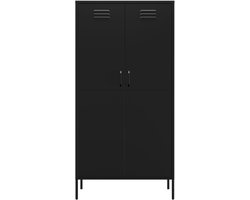 Lendo Online Lockerkast - Kledingkast - Kast met hanggedeelte - Opbergkast - Industriële kast met verstelbare planken - Archiefkast - Kantoorkast - Kluisje - 90x50x180 cm (LxBxH) - Gepoedercoat staal - Metaal - Zwart