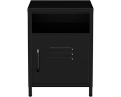 Lendo Online Nachtkastje - Nachtkastjes met deur - Bijzettafeltje - Industrieel - Kastje Slaapkamer / Woonkamer - 40x40x55 cm (LxBxH) - Table de chevet - Gepoedercoat staal - Metaal - Zwart
