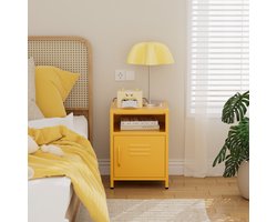 Lendo Online Nachtkastje - Nachtkastjes met deur - Bijzettafeltje - Industrieel - Kastje Slaapkamer / Woonkamer - 40x40x55 cm (LxBxH) - Table de chevet - Gepoedercoat staal - Metaal - Geel