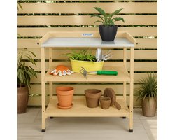 Lendo Online - Oppottafel - Tuinwerktafel - Plantentafel - Werktafel voor tuin - Tuinwerkbank met gegalvaniseerd werkblad - 76x37x92 cm - geïmpregneerd vurenhout -Naturel