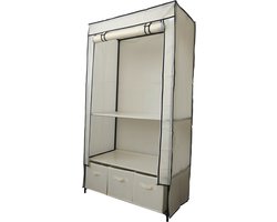 Lendo Online Opvouwbare Kledingkast Garderobekast met ophangrails en opberglades Opbergkast Campingkast Kampeerkast 90x47x163cm Crème