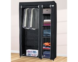 Lendo Online Opvouwbare Kledingkast Garderobekast met ophangrails Opbergkast Campingkast Kampeerkast 108x44x166cm Zwart