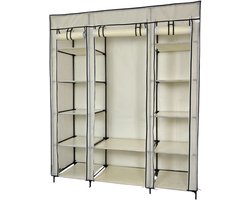 Lendo Online Opvouwbare Kledingkast Garderobekast met ophangrails Opbergkast Campingkast Kampeerkast 145x44x170cm Crème