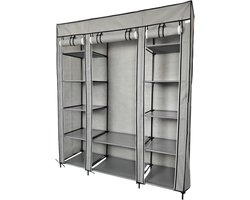Lendo Online Opvouwbare Kledingkast Garderobekast met ophangrails Opbergkast Campingkast Kampeerkast 145x44x170cm Grijs