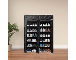 Lendo Online - Opvouwbare Schoenenkast 14 vakken - Schoenenrek - Kledingkast - Opbergkast - Campingkast - Kampeerkast - 90x28x126cm - Zwart