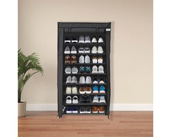 Lendo Online - Opvouwbare Schoenenkast 9 vakken - Schoenenrek - Kledingkast - Opbergkast - Campingkast - Kampeerkast - 90x28x163cm - Zwart