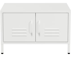 Lendo Online Salontafel - Koffietafel - Bijzettafel - Industriële Kast - Tafel - Table Basse - Woonkamer tafel - Industrieel - Bijzettafeltjes - Dressoir - 68x50x43,5 cm (LxBxH) - Gepoedercoat staal - Metaal - Wit