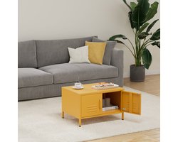 Lendo Online Salontafel - Koffietafel - Bijzettafel - Industriële Kast - Tafel - Table Basse - Woonkamer tafel - Industrieel - Bijzettafeltjes - Dressoir - 68x50x43,5 cm (LxBxH) - Gepoedercoat staal - Metaal - Geel