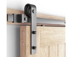 Lendo Online Schuifdeursysteem 200cm voor Houten deur Loftdeur Barndoor Railsysteem Beslagset Recht Complete Set 2 meter Zwart Industrieel
