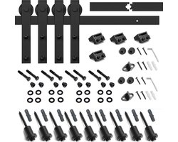 Lendo Online Schuifdeursysteem 400cm voor Houten deur Loftdeur Barndoor Railsysteem Beslagset Recht Complete Set 4 meter Zwart Industrieel