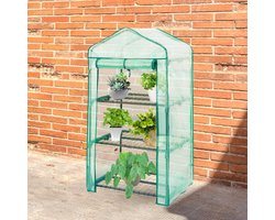 Lendo Online Tuinkas met 3 etages en PE waterdichte hoes 69x49x125cm staal groen - Broeikas met stalen plantenhouders - Kas - Serre - Kweekkas - Foliekas - Groentekas - Tomatenkas