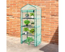 Lendo Online Tuinkas met 4 etages en PE waterdichte hoes 69x49x160cm staal groen - Broeikas met stalen plantenhouders - Kas - Serre - Kweekkas - Foliekas - Groentekas - Tomatenkas