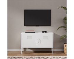 Lendo Online TV Meubel - TV kast - Dressoir voor woonkamer - Industriële Kast met verstelbare planken - Industrieel - Kasten - 100x40x65 cm (LxBxH) -Gepoedercoat staal - Metaal - Wit