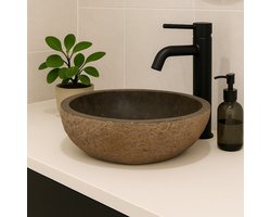 Lendo Online Wastafel ovaal (30-35)x(25-30) cm riviersteen - natuursteen roestkleurig - wasbak voor badkamer - spoelbak - waskom - unieke vorm en kleur!