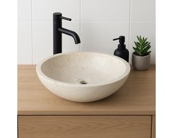 Lendo Online Wastafel ovaal 40x30x12 cm Marmer - natuursteen crème - wasbak voor badkamer en toilet - spoelbak - waskom - unieke vorm en kleur!