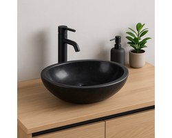 Lendo Online Wastafel ovaal 40x30x12 cm Marmer - natuursteen zwart - wasbak voor badkamer en toilet - spoelbak - waskom - unieke vorm en kleur!