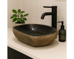 Lendo Online Wastafel ovaal (46-53)x(34-40) cm riviersteen - natuursteen roestkleurig - wasbak voor badkamer - spoelbak - waskom - unieke vorm en kleur!