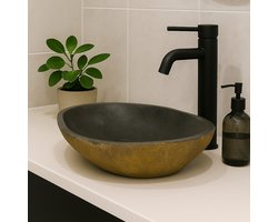 Lendo Online Wastafel ovaal (60-70)x(38-43) cm riviersteen - natuursteen koperkleurig bruin - wasbak voor badkamer - spoelbak - waskom - unieke vorm en kleur!
