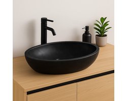 Lendo Online Wastafel ovaal 60x40x12 cm Marmer - natuursteen zwart - wasbak voor badkamer en toilet - spoelbak - waskom - unieke vorm en kleur!