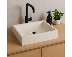 Lendo Online Wastafel rechthoekig 45x30x12 cm Marmer - natuursteen crème - wasbak voor badkamer en toilet - spoelbak - waskom - unieke vorm en kleur!
