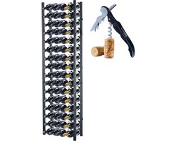 Lendo Online Wijnrek voor 64 flessen 45x20x160cm (LxBxH) Wijnkast - Wijnfleshouder - Wijnopslag met kurkentrekker Zwart Poedercoating Metaal Staal Flessenrek Industriële stijl