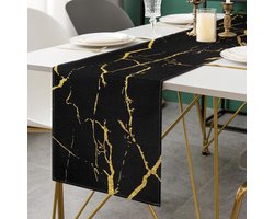 Lente Tafelloper - modern linnen - zomer - 40 x 140 cm - zwart marmer - gouden textuur - abstract - kunsttafelkleed - voor eettafel - feest - bruiloft - Pasen - woonkamer - HTML content nodig tafelloper textiel 60 x 140 cm