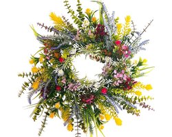 Lentekrans van kunstbloemen - decoratieve wandkrans voor lente en zomer - hangende decoratie voor bruiloftsfeesten en festivals 40 cm