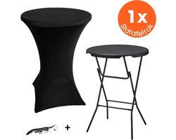 Lenx 1x Zwarte Statafel - ø70x110 cm - Inclusief 1x Zwarte Statafelrok en 1x Wijnopener - Statafels - Inklapbaar - Cocktailtafel - Hoge Staan Tafel - Staantafel - Partytafel - Zwart