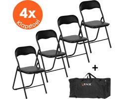 Lenx 4 Delige Klapstoelenset – Inclusief Stoelentas - Vouwstoelenset - Weersbestending - Cushion design - Zwart