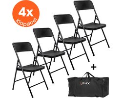 Lenx 4 Delige Klapstoelenset – Inclusief Stoelentas - Vouwstoelenset - Zware Kwaliteit - Weersbestending - Rattan design - Zwart