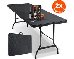 Lenx Vouwtafel - Inklapbare tafel - 180x74x73cm - Opvouwbare Tuintafel - Klaptafel - Inclusief handvat en 2 tafelkleden - Plooitafel - 6 tot 8 Personen