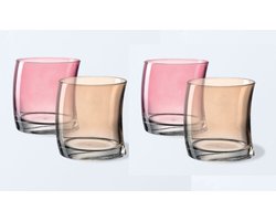 Leonardo gekleurde swing water glazen set van 4 Roze / Amber 9 cm 35.5 CL