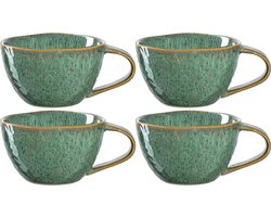 Leonardo Matera koffiekopjes set van 4, vaatwasmachinebestendige keramische kopjes, 4 magnetronbestendige kopjes, steengoed kopjes, groen 290 ml, 018589