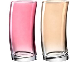 Leonardo Waterglazen Swing - Set van 2 - 450 ml - Roze/Geel