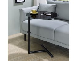 LEONIE in hoogte verstelbare bijzettafel, zwart, metalen frame, veiligheidsglas, ideaal voor de woonkamer, in hoogte verstelbare salontafel, ronde bijzettafel - Hoofdafbeelding