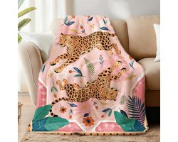 Leopard Bedsprei van Flanel met Pluche Afwerking, 500g/m², Ideaal voor Boho Interieur en Comfortabele Slaapervaring, 150x130cm