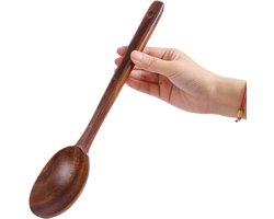Lepel met lange steel - roerlepel - keukengereedschap - teakhout - om te roeren, mengen, soep op te scheppen, pap te koken - 31*7 cm - bruin - 1 stuk