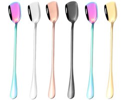 - Lepel Set - Kleurige IJslepels - Ideaal voor IJs en Cappuccino - 6 Delig - Perfect voor Koffie en Desserts