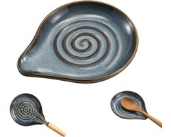 Lepelhouder voor fornuis en keuken, porseleinen staande lepelhouder, lepelhouder van keramiek met spiraalpatroon, lepelhouder voor keuken, kooklepelhouder - blauw