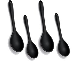 Lepelset 4-delig | Pollepel & Eetlepel | Hittebestendig, Vaatwasserbestendig, Anti-aanbak & 100% BPA-vrij | Zwart, Siliconen Keukengerei | Roerlepel, Kooklepel, Opscheplepel, Serveerlepel